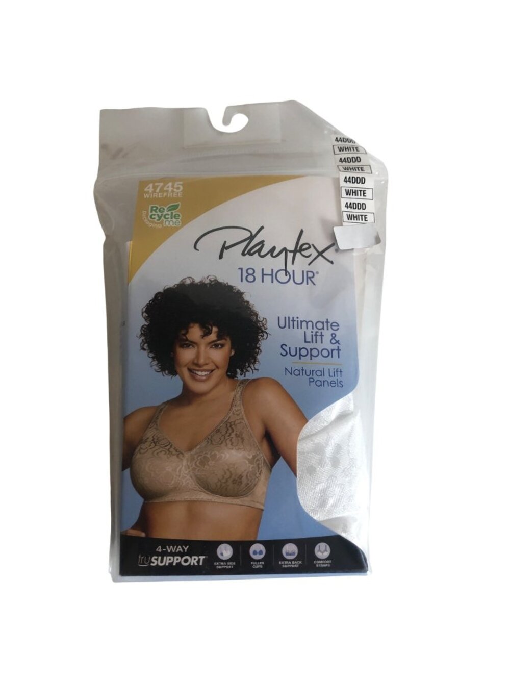 Playtex 18 Hour Ultimate Lift 4-Way Support Bra Size 44DDD Wire-Free White 4745